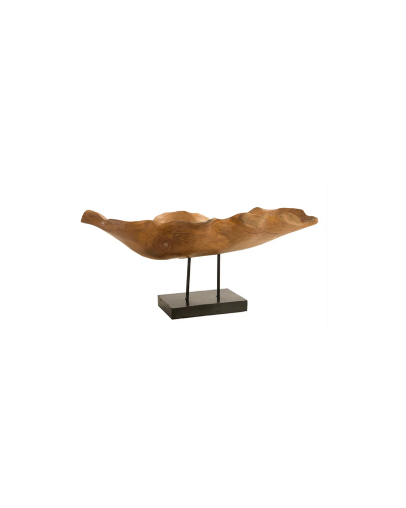 Carved Leaf Sculpture on Stand - Mahogany