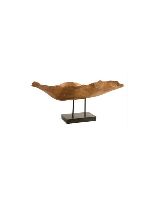 Carved Leaf Sculpture on Stand - Mahogany
