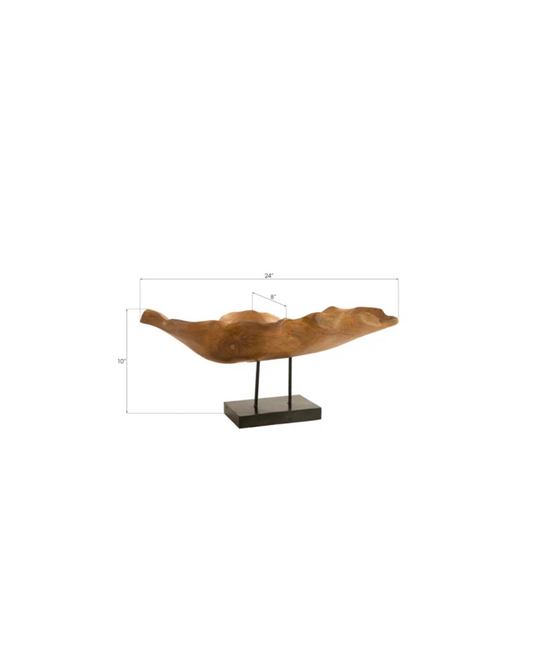 Carved Leaf Sculpture on Stand - Mahogany