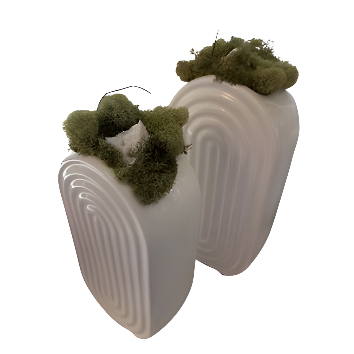 Floral Arrangement in Oval Ridged Vases, Set of 2