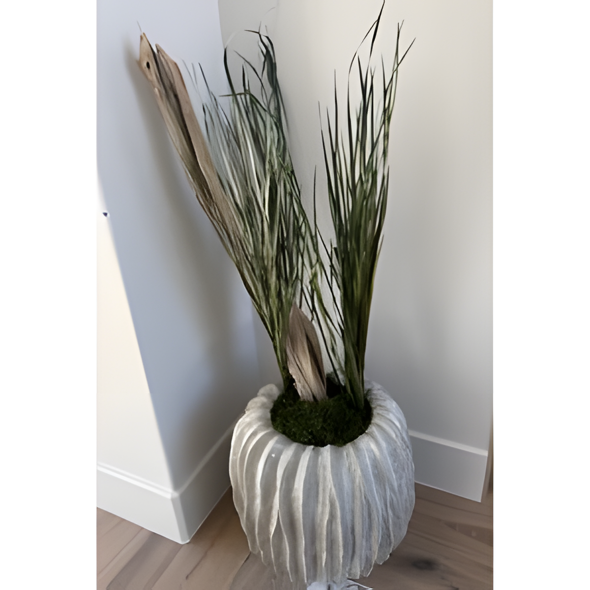Tall Botanical Arrangement in Ridged Vase