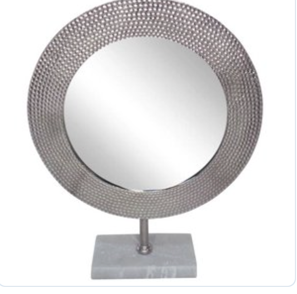 Metal 21" Hammered Mirror On Stand - Silver