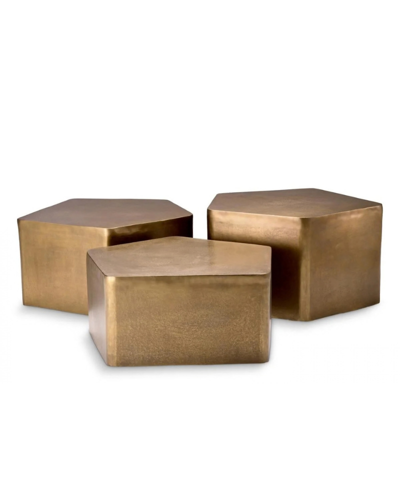 Sculpted Block Coffee Tables – Vintage Brass (Set of 3)