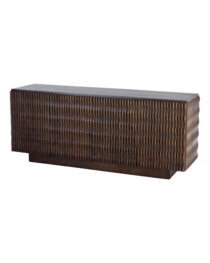 Carved Wave Media Cabinet - Greyed Walnut