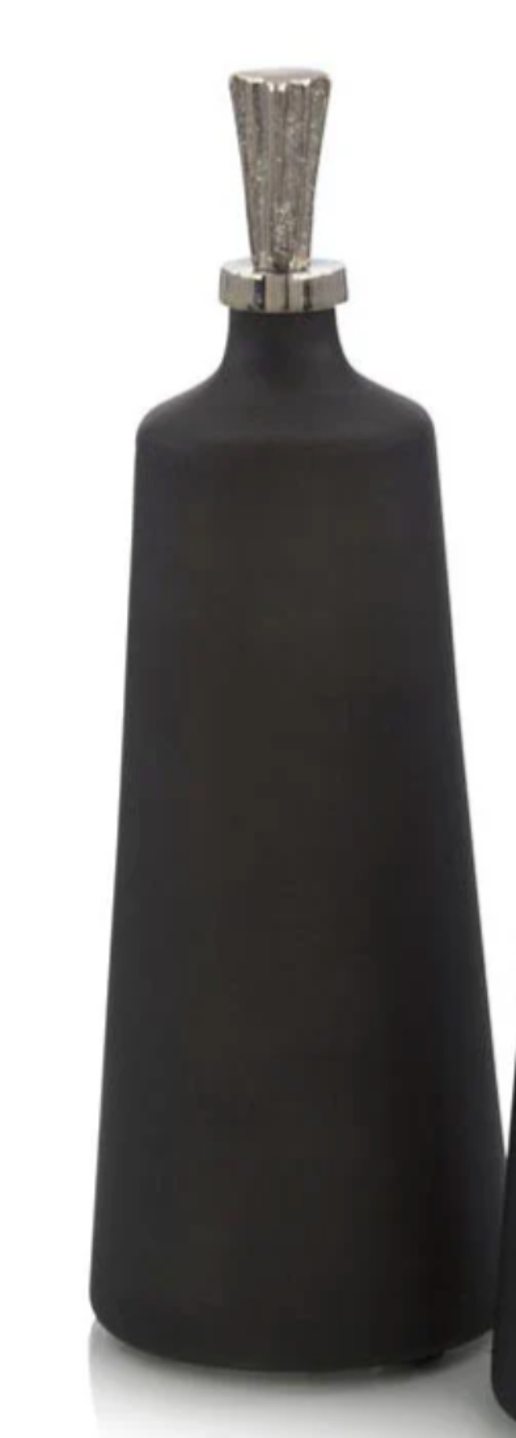 Tall Black Vase Silver Topper JR