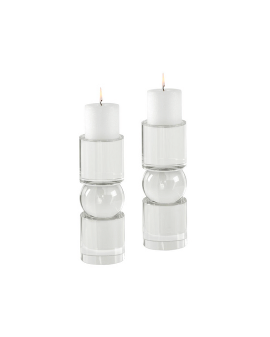 Luminous Crystal Ball Pillar Candle Holders Set of 2 - Clear