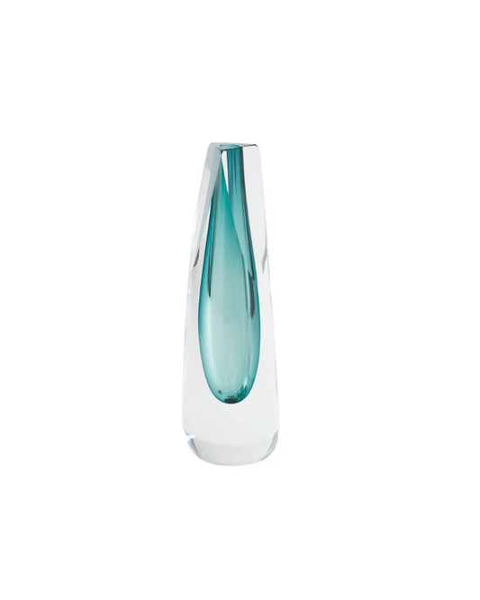 Large Triangle Cut Green Vase - Aqua