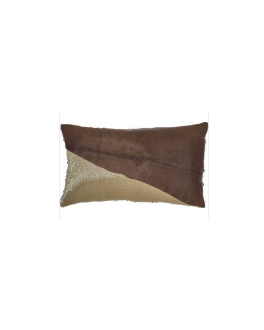 Beaded Hide Lumbar Pillow - Brown and Gold