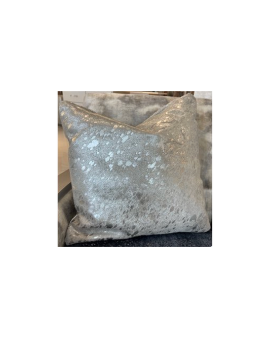 Acid Wash Cowhide Pillow - Silver