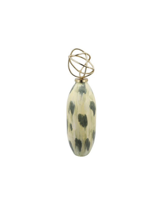 Tall Gold Capped Vase - Green