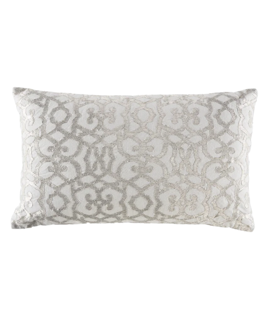 36X20 King Sham Creme Linen with All-Over Silver Metallic Embroidery