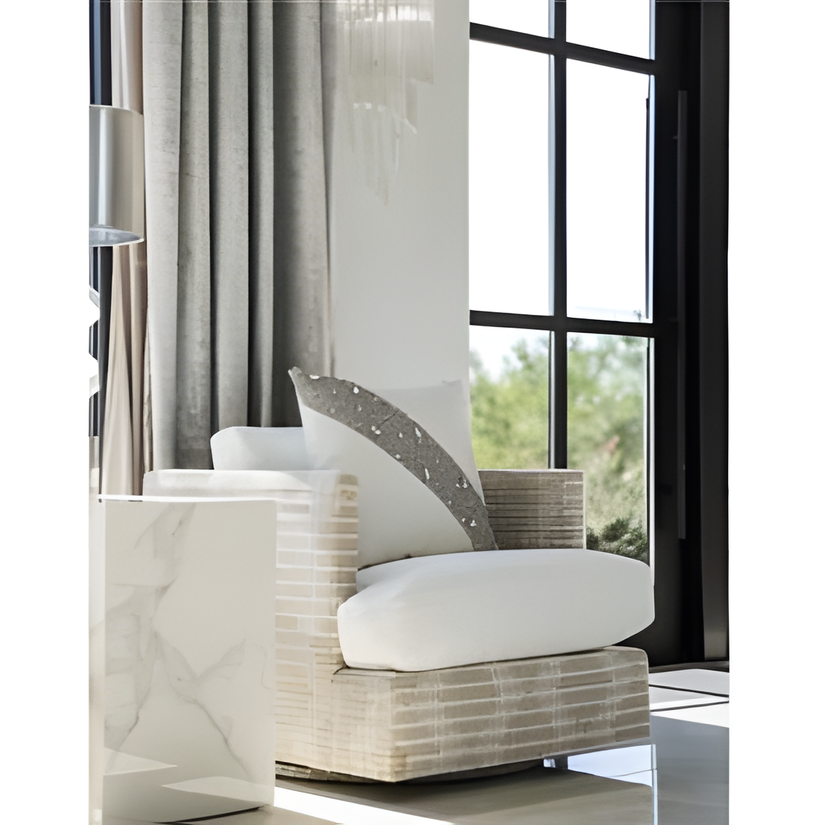 Light Upholstered Swivel Chair with Rounded Back