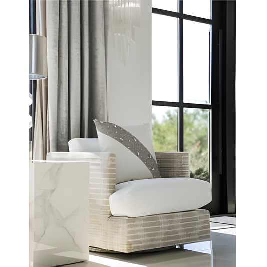 Light Upholstered Swivel Chair with Rounded Back