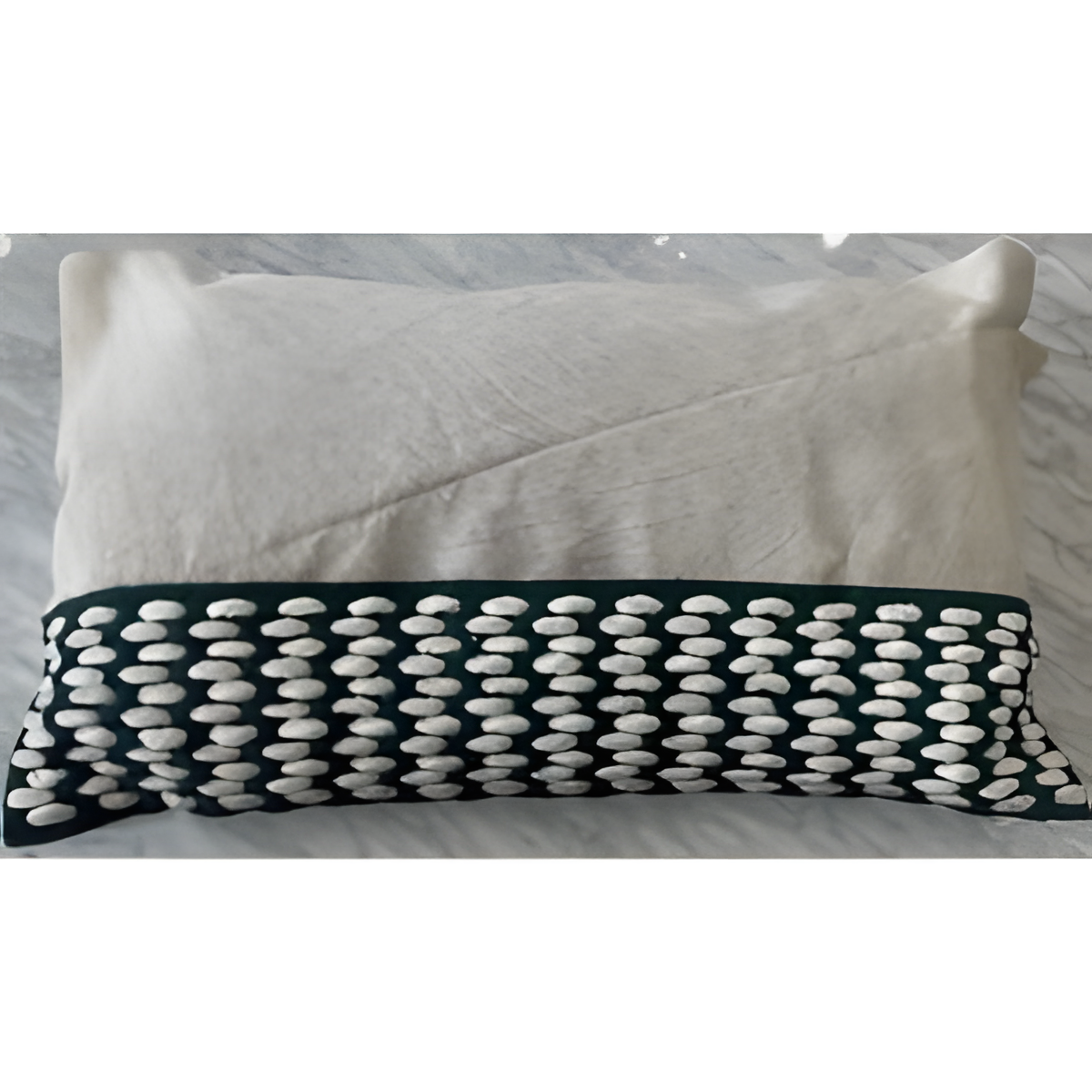 Cream and Green Hide Pillow, 14 x 24