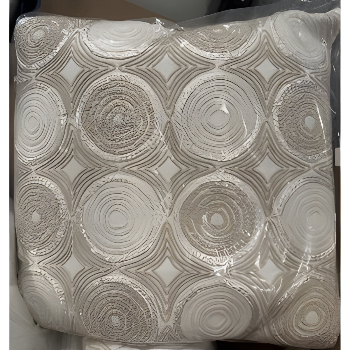 Cream Slub Embroidered Circle Pillow, 22 x 22