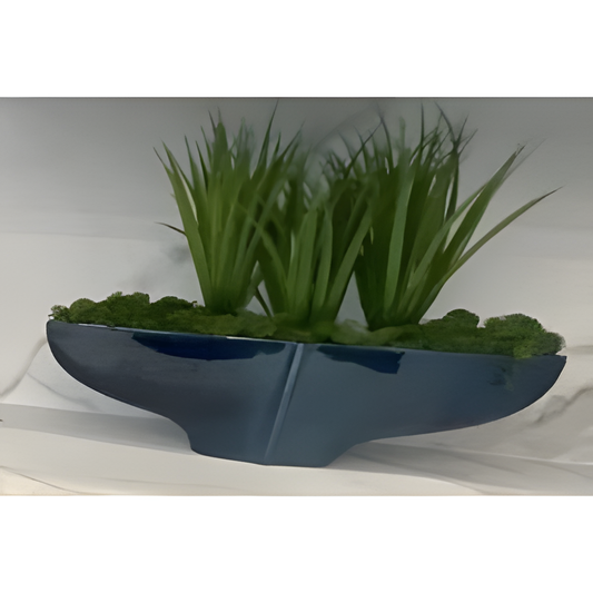Grass Arrangement in Blue Sculptural Vessel