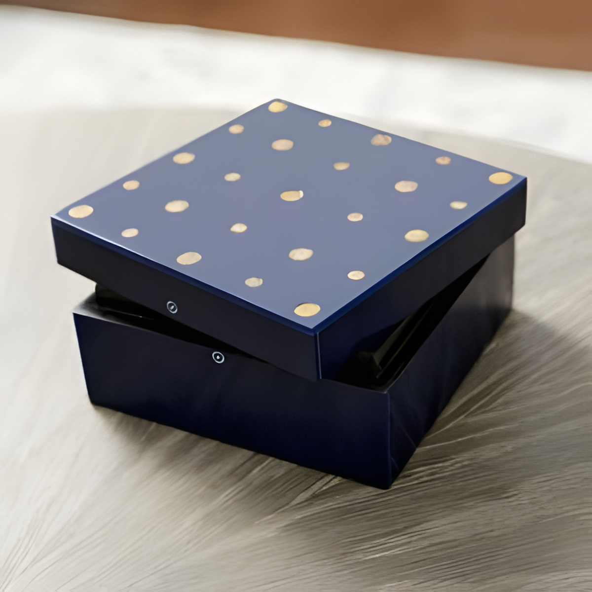 Blue Decorative Box with Gold-Tone Dots