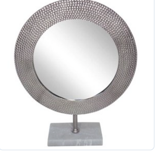 Metal 21" Hammered Mirror On Stand - Silver