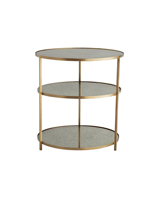 Three-Tier Mirrored Side Table - Antique Brass