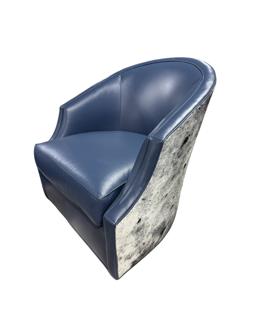 Cowhide Swivel Chair - Blue