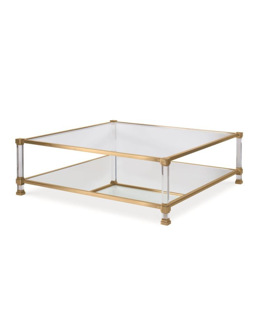 Grand Square Cocktail Table - Satin Brass & Acrylic