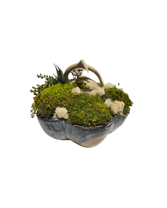 Custom Antler Floral in Wood Bowl