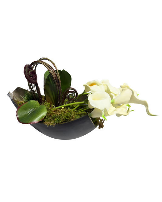 Curved Black and Gold Bowl Floral