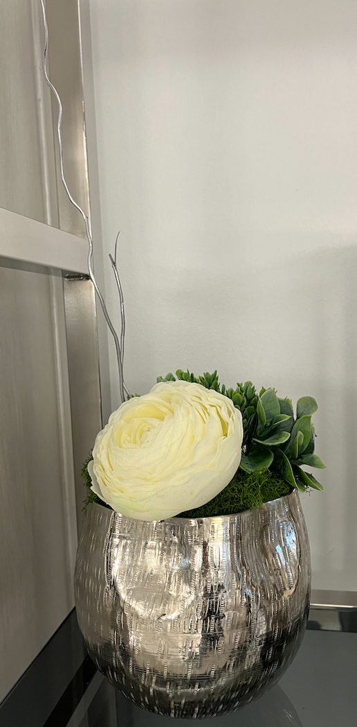 Small Silver Metal Container with Floral